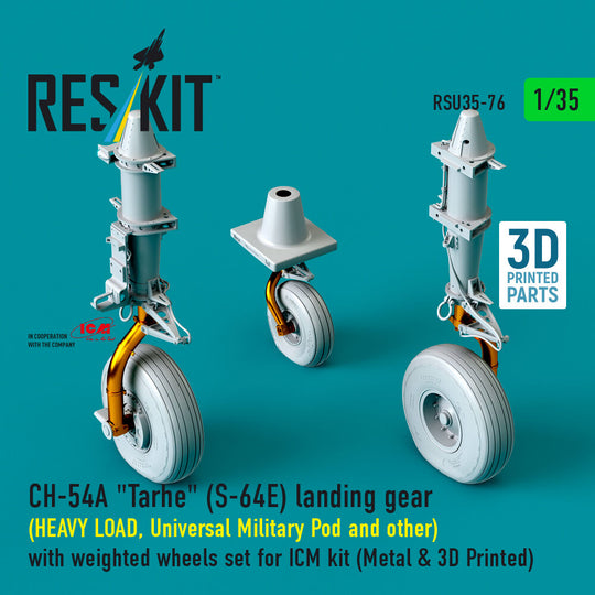 CH-54A Tarhe(S-64E) landing gear (HEAVY LOAD, Universal Military Pod and other) with weighted wheels set for ICM kit (Metal & 3D Printed)