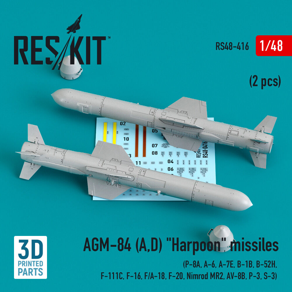 AGM-84 (A,D) Harpoon missiles (2 pcs) (P-8A, A-6, A-7E, B-1B, B-52H, F-111C, F-16, F/A-18, F-20, Nimrod MR2, AV-8B, P-3, S-3) (3D Printed)