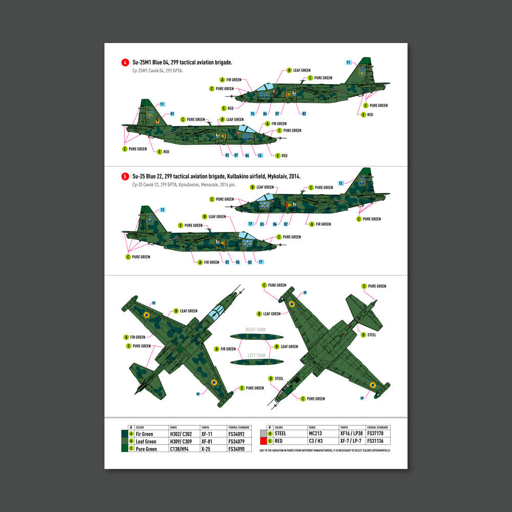 Su-25 Frogfoot Clover (BLUE 01, 04, 10, 22, 33) Ukrainian Air Forces (Main Decals with Stencils)(1/48)