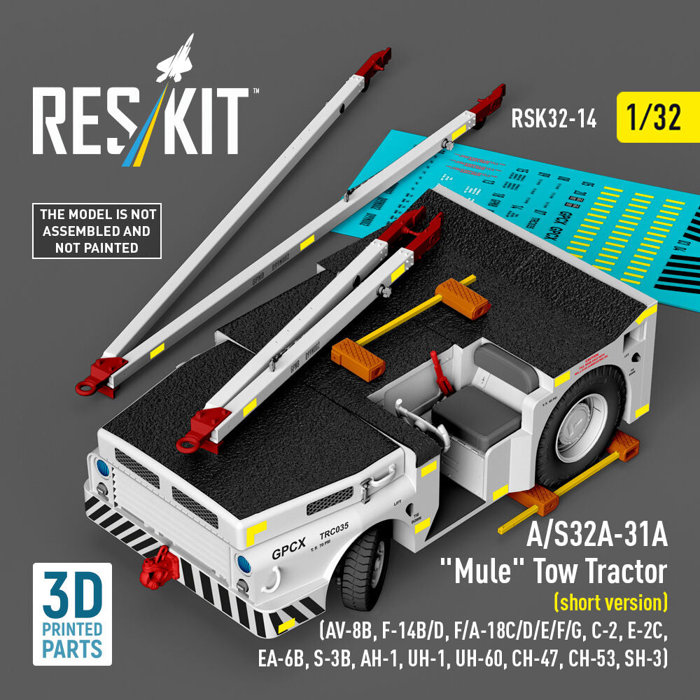 A/S32A-31A Mule Tow Tractor (short version) (AV-8B, F-14B/D, F/A-18C/D/E/F/G, C-2, E-2?, EA-6B, S-3B, AH-1, UH-1, UH-60, CH-47, CH-53, SH-3) (3D Printed model kit)