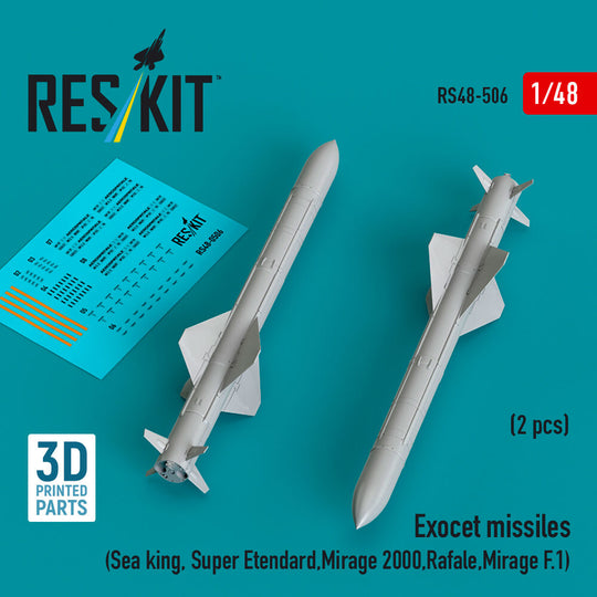 Exocet missiles (2 pcs) (Sea King, Super Etendard, Mirage 2000, Rafale, Mirage F.1) (3D Printed)