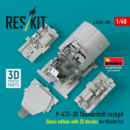 P-47D-30 Thunderbolt cockpit (Basic edition with 3D decals) for MiniArt kit (3D Printed)