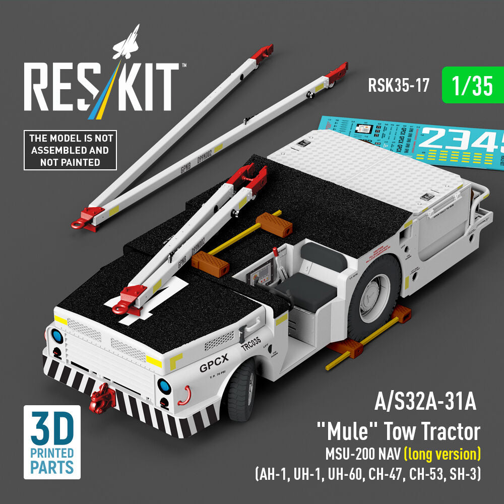 A/S32A-31A Mule Tow Tractor MSU-200 NAV (long version) (AH-1, UH-1, UH-60, CH-47, CH-53, SH-3) (3D Printed model kit)