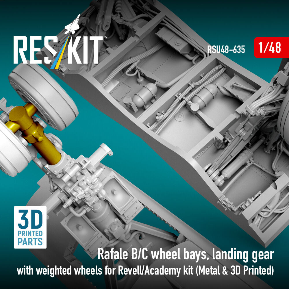Rafale B/C wheel bays, landing gear with weighted wheels (3D Printed) Revell / Academy