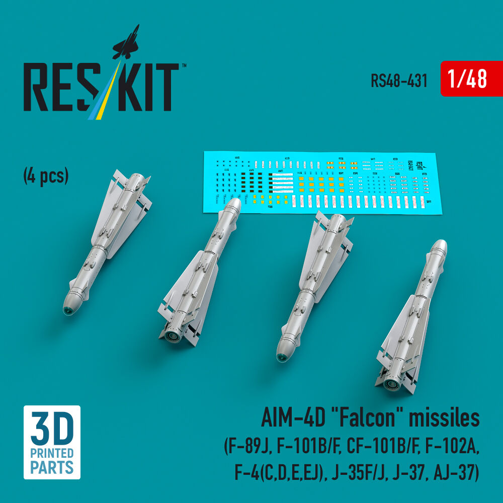 AIM-4D Falcon missiles (4 pcs) (F-89J, F-101B/F, CF-101B/F, F-102A, F-4(C,D,E,EJ), J-35F/J, J-37, AJ-37) (3D Printed)