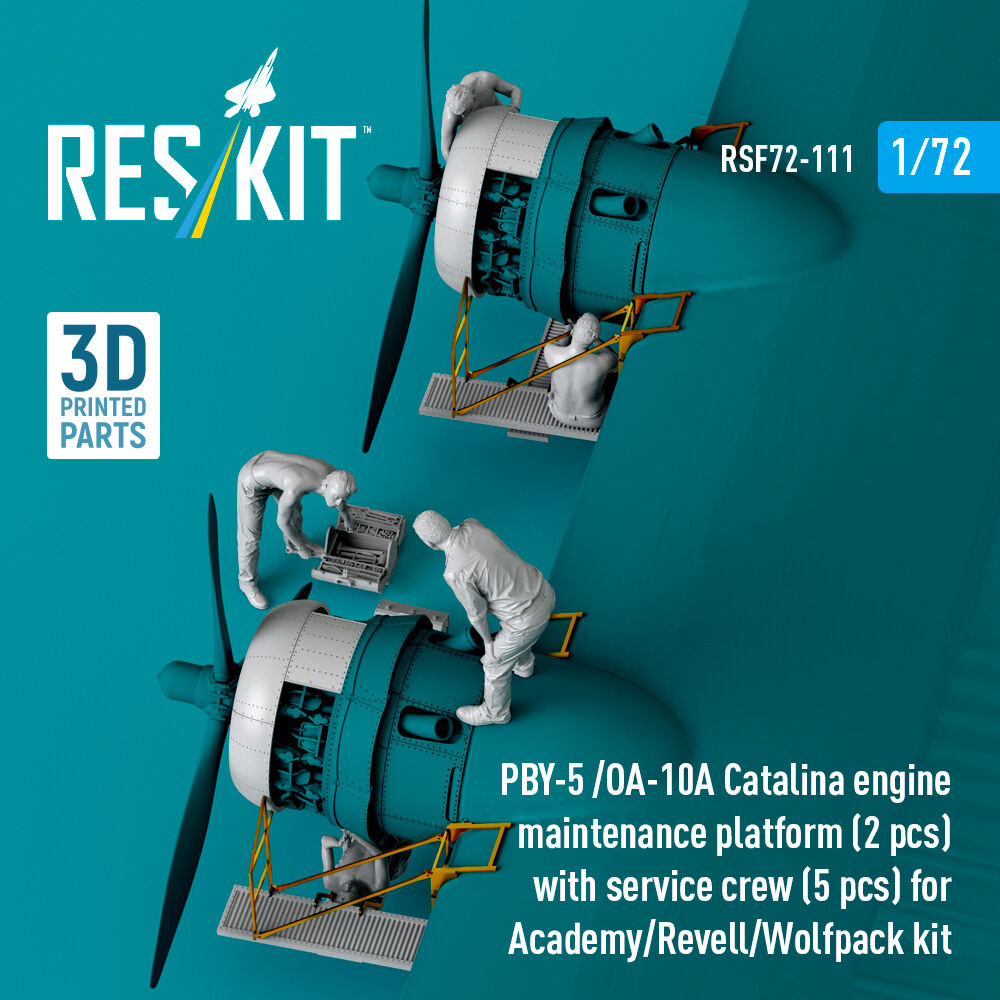 PBY-5 /OA-10A Catalina engine maintenance platform (2 pcs) with service crew (5 pcs) for Academy/Revell/Wolfpack kit (3D Printed)