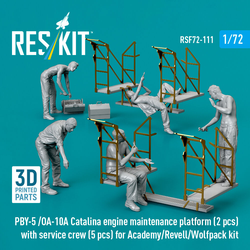PBY-5 /OA-10A Catalina engine maintenance platform (2 pcs) with service crew (5 pcs) for Academy/Revell/Wolfpack kit (3D Printed)