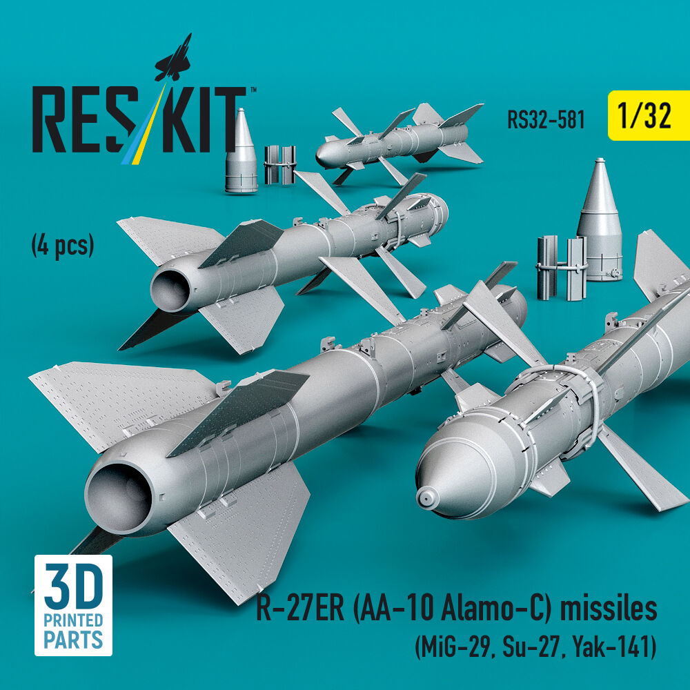 R-27ER (AA-10 Alamo-C) missiles (4 pcs) (MiG-29, Su-27, Yak-141) (3D Printed)