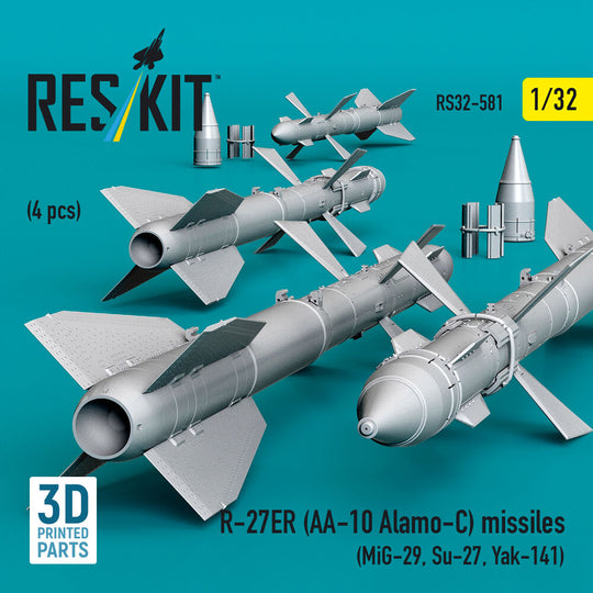 R-27ER (AA-10 Alamo-C) missiles (4 pcs) (MiG-29, Su-27, Yak-141) (3D Printed)