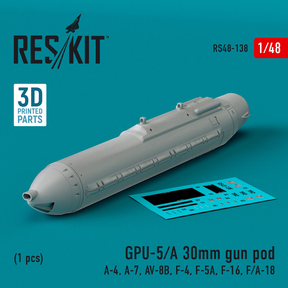 GPU-5/A 30mm gun pod (1 pcs) (A-4, A-7, AV-8B, F-4, F-5A, F-16, F/A-18) (3D Printed)