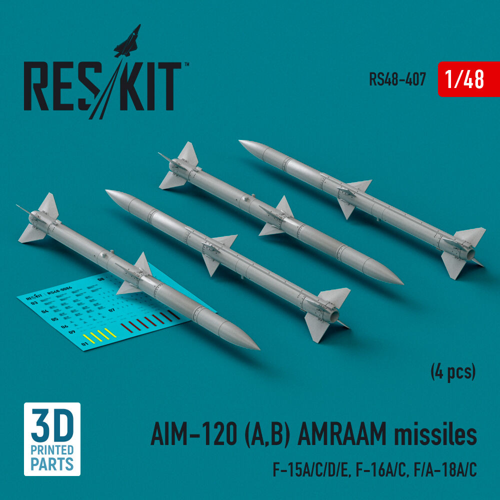 AIM-120 (A,B) AMRAAM missiles (4 pcs) (F-15A/C/D/E, F-16A/C, F/A-18A/C) (3d Printed)