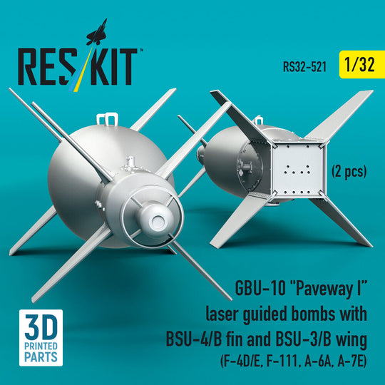 GBU-10 Paveway I laser guided bombs with BSU-4/B fin and BSU-3/B wing (2 pcs) (F-4D/E, F-111, A-6A, A-7E) (3D Printed)