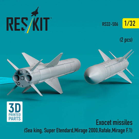 Exocet missiles (2 pcs) (Sea King, Super Etendard, Mirage 2000, Rafale, Mirage F.1) (3D Printed)