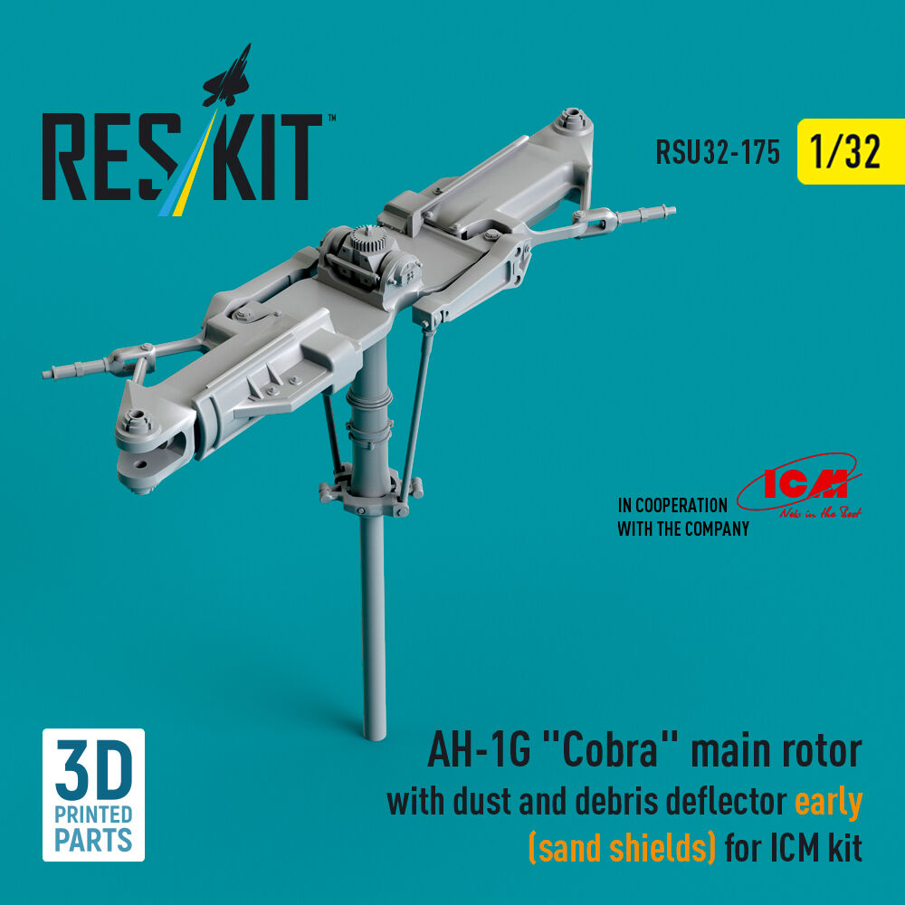 AH-1G Cobra main rotor with dust and debris deflector (sand shields) early version for ICM kit (3D Printed)