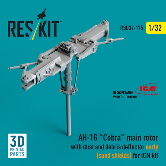 AH-1G Cobra main rotor with dust and debris deflector (sand shields) early version for ICM kit (3D Printed)