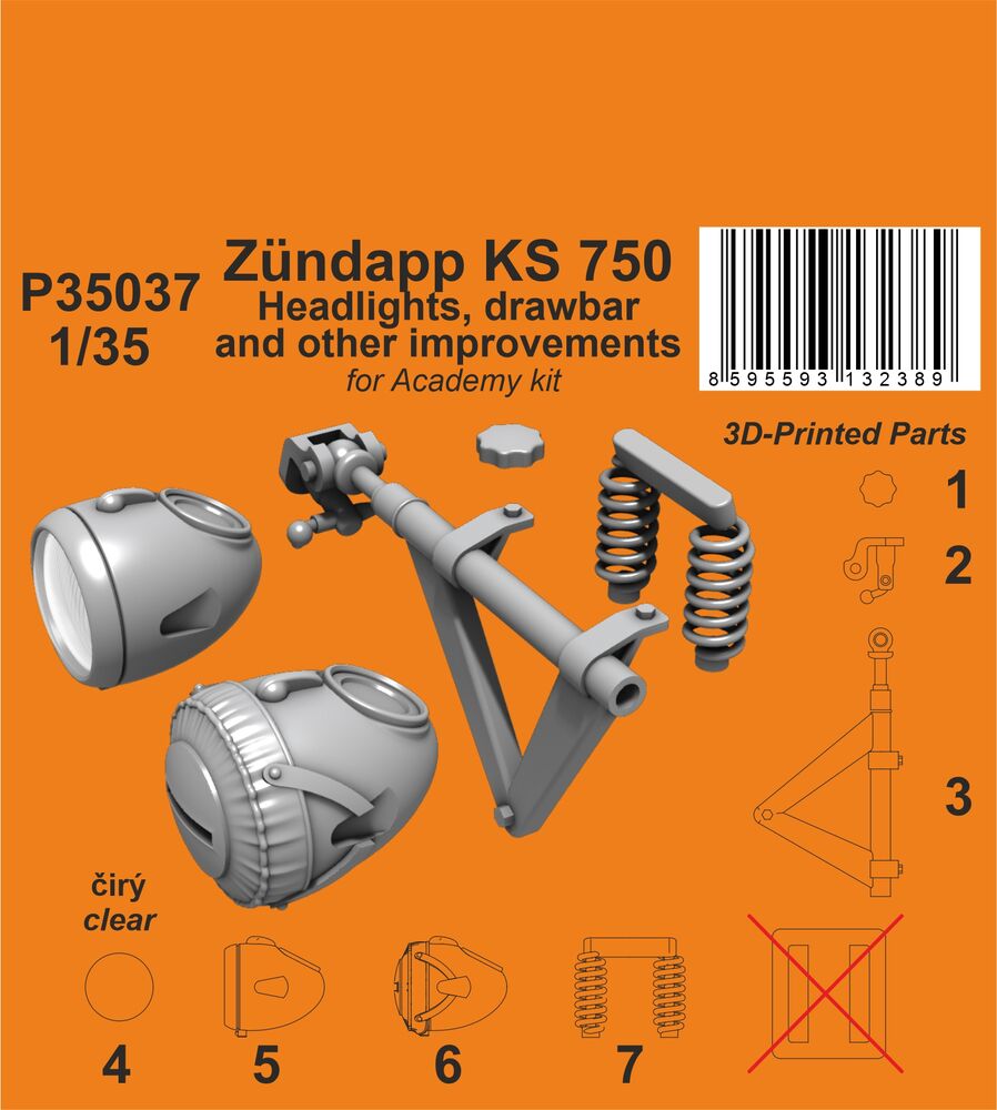 Zündapp KS 750 Headlights, drawbar and other improvements 1/35 / for Academy kit