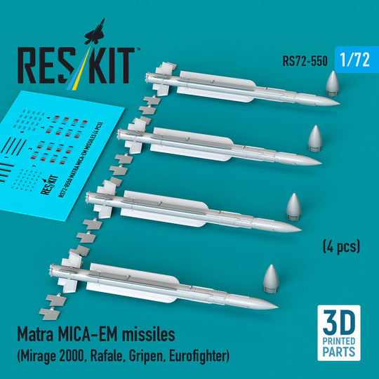 Matra MICA-EM missiles (4 pcs) (Mirage 2000, Rafale, Gripen, Eurofighter) (3D Printed)