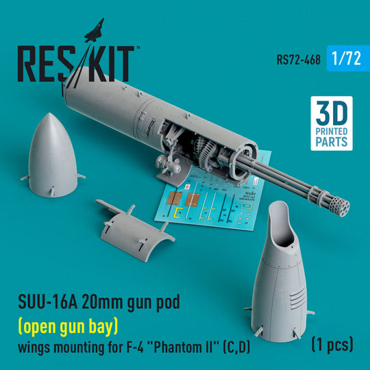 SUU-16A 20mm gun pod (open gun bay) wings mounting for F-4 Phantom II (C,D) (1 pcs) (3D Printed)