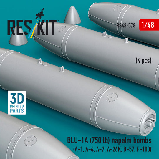 BLU-1A (750 lb) napalm bombs (4 pcs) (A-1, A-4, A-7, A-26K, B-57, F-100) (3D Printed)