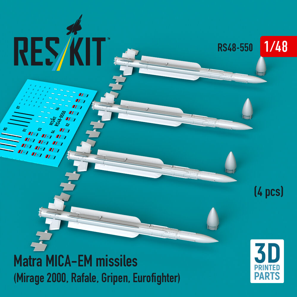 Matra MICA-EM missiles (4 pcs) (Mirage 2000, Rafale, Gripen, Eurofighter) (3D Printed)