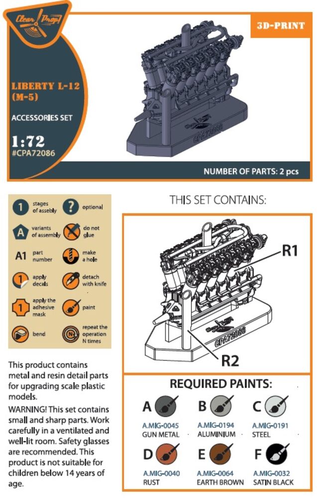 Liberty L-12 engine set 3D print