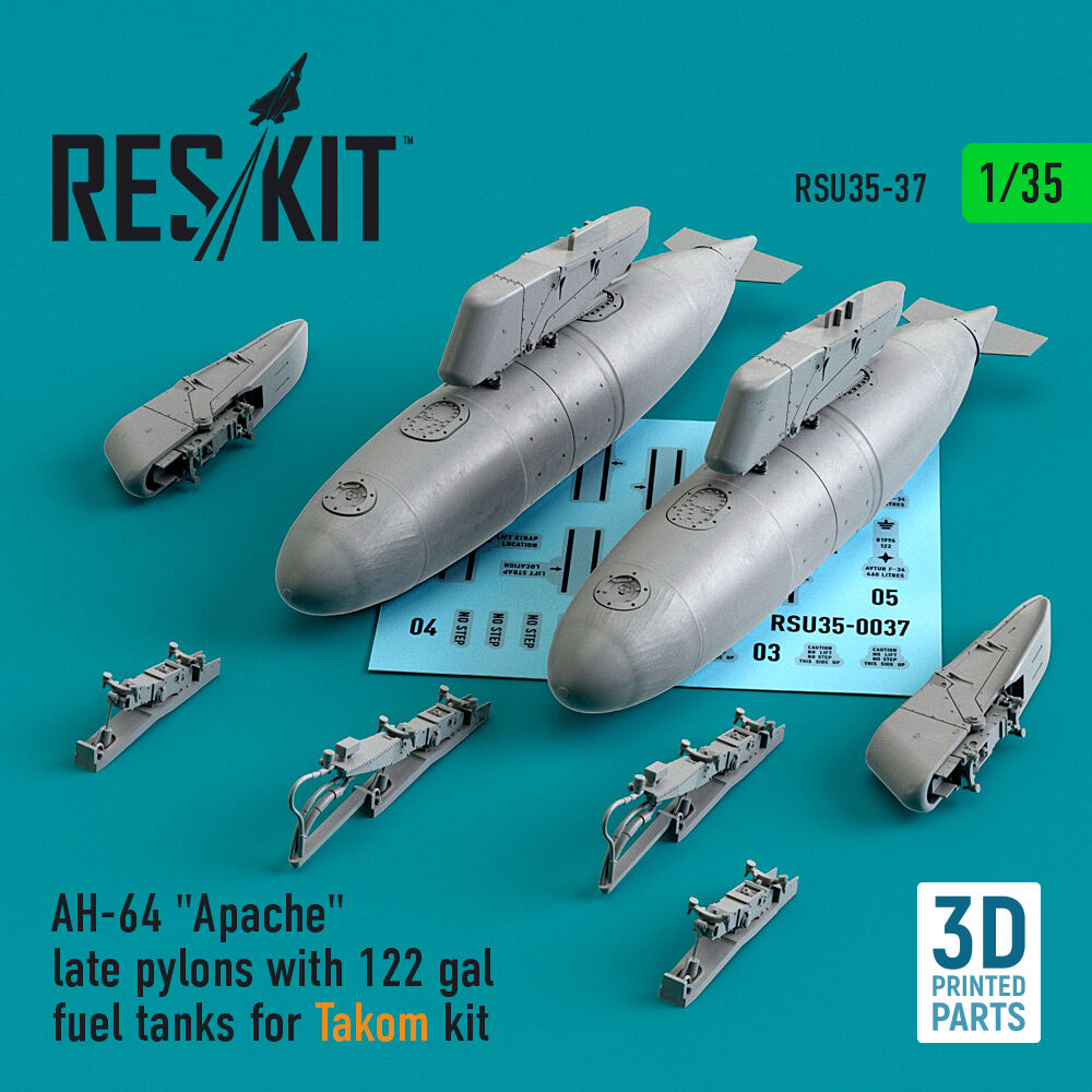 AH-64 Apache late pylons with 122 gal fuel tanks for Takom kit (3D Printed)
