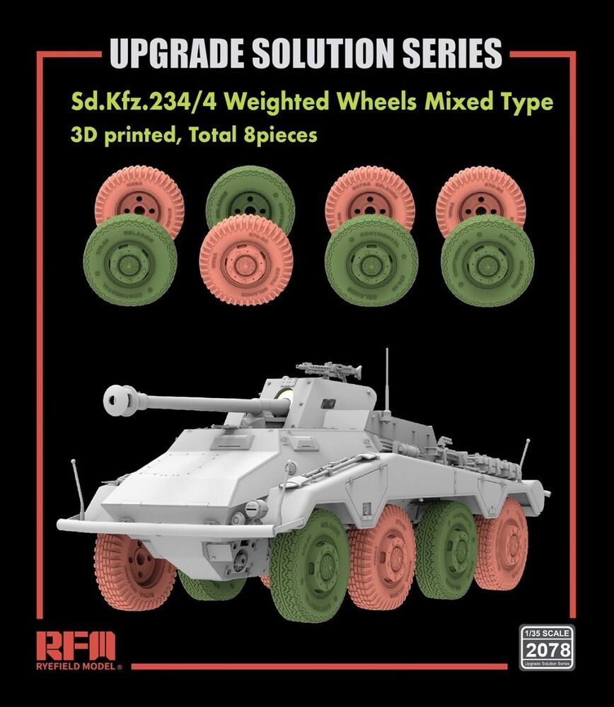 Sd.Kfz.234/4 3D Printed Wheels Mixed Type (Type A 4 pcs + Type B 4 pcs)