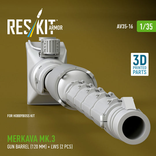 Merkava Mk.3 gun barrel (120 mm) + LWS (2 pcs) for HobbyBoss Kit (3D Printed)