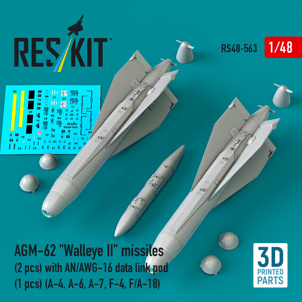 AGM-62 Walleye II missiles (2 pcs) with AN/AWG-16 data link pod (1 pcs) (A-4, A-6, A-7, F-4, F/A-18) (3D Printed)