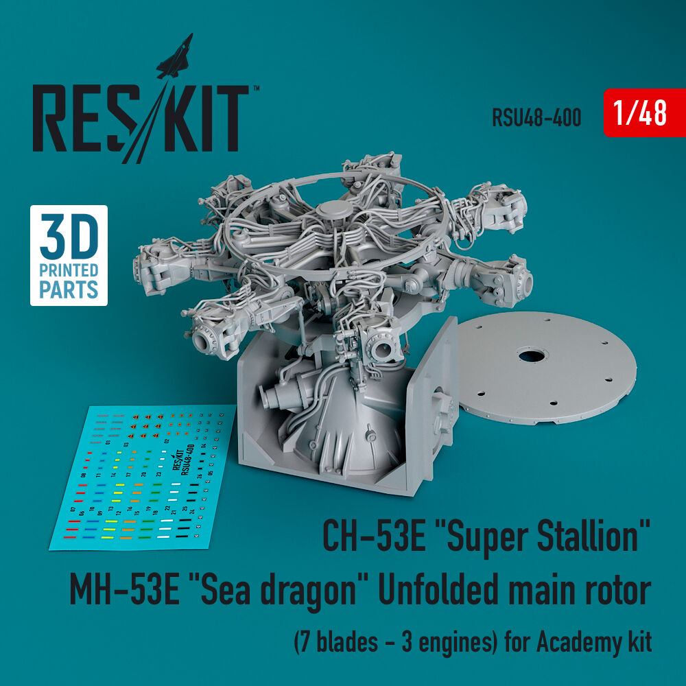 CH-53E Super Stallion, MH-53E Sea dragon unfolded main rotor (7 blades - 3 engines) for Academy kit (3D printed)