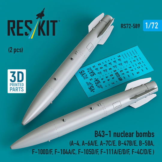B43-1 nuclear bombs (2 pcs) (A-4, A-6A/E, A-7C/E, B-47B/E, B-58A, F-100D/F, F-104A/C, F-105D/F, F-111A/E/D/F, F-4C/D/E ) (3D Printed)