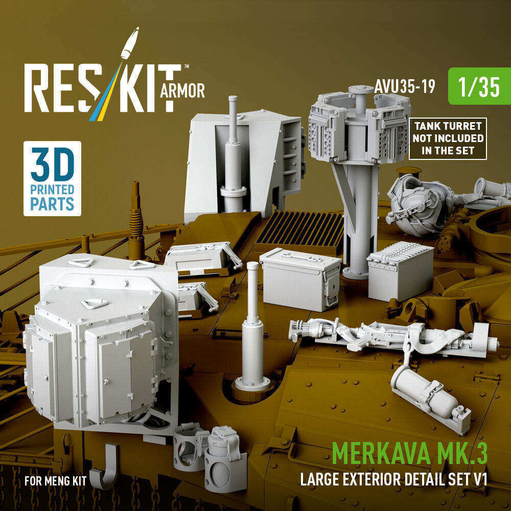 Merkava Mk.3 large exterior detail set V1 (3D Printed) for Meng