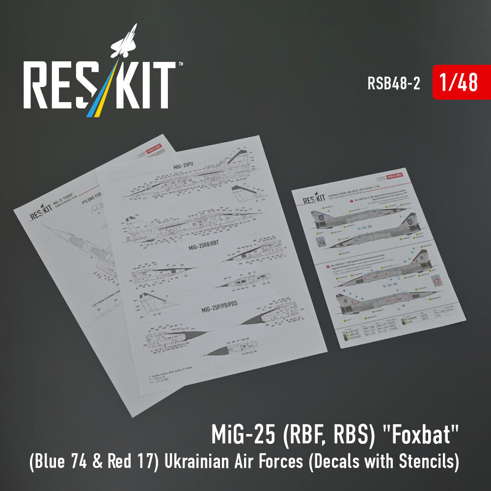 MiG-25RBF, RBS Foxbat (Blue 74 & Red 17) Ukrainian Air Forces (Decals with Stencils)