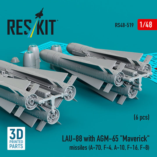 LAU-88 with (2 pcs) AGM-65 Maverick missiles (6 pcs) (A-7D, F-4, A-10, F-16) (3D Printed)