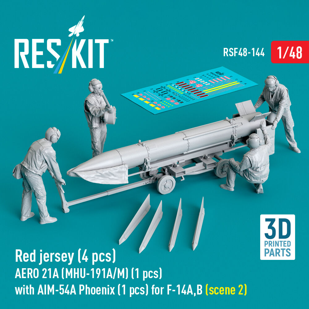 Red jersey (4 pcs) AERO 21A (MHU-191A/M) (1 pcs) with AIM-54A Phoenix (1 pcs) for F-14A,B (scene 2) (3D Printed)