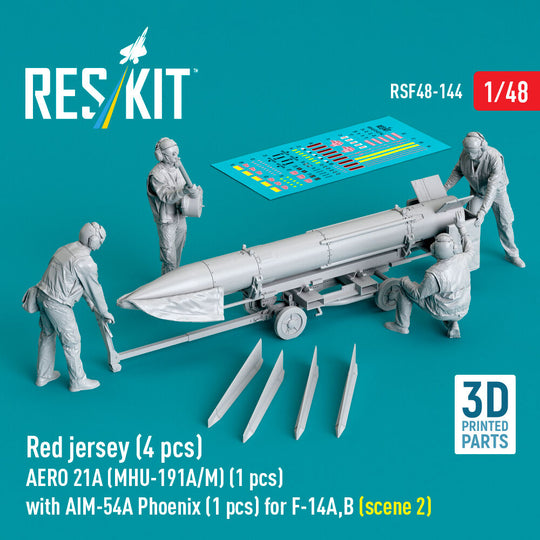 Red jersey (4 pcs) AERO 21A (MHU-191A/M) (1 pcs) with AIM-54A Phoenix (1 pcs) for F-14A,B (scene 2) (3D Printed)