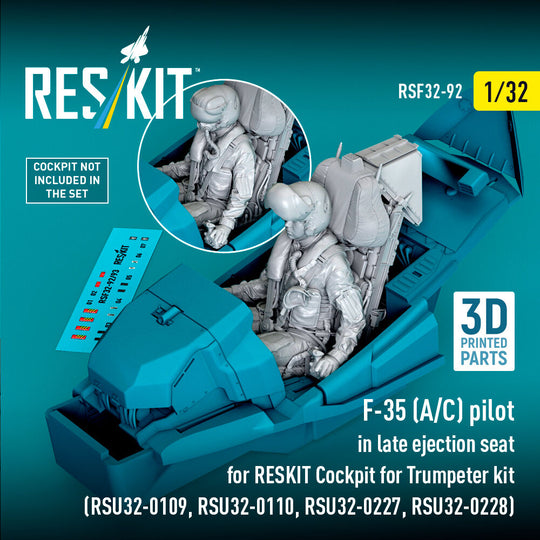 F-35 (A/C) pilot in late ejection seat for RESKIT Cockpit for Trumpeter kit (RSU32-0109, RSU32-0110, RSU32-0227, RSU32-0228) (3D Printed)