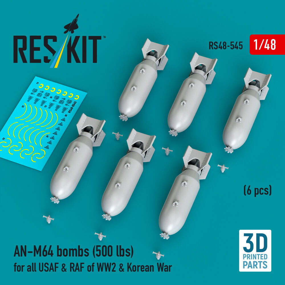 AN-M64 bombs (6 pcs) (500 lbs) for all USAF & RAF of WW2 & Korean War (3D Printed)