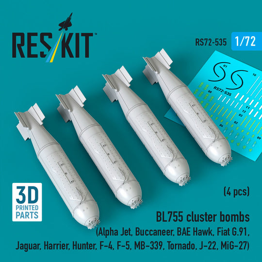 BL755 cluster bombs (4 pcs) (Alpha Jet, Buccaneer, BAE Hawk, Fiat G.91, Jaguar, Harrier, Hunter, F-4, F-5, MB-339, Tornado, J-22, MiG-27) (3D Printed)