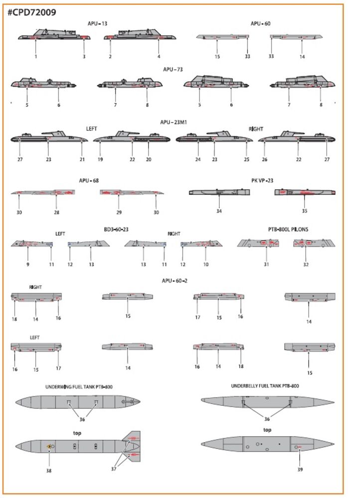 MiG-23ML, MLA, MLD, P, MLAE standard english stencils for CP kits and other