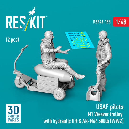 USAF pilots (2 pcs) & M1 Weaver trolley with hydraulic lift & AN-M64 500lb (WW2) (3D Printed)