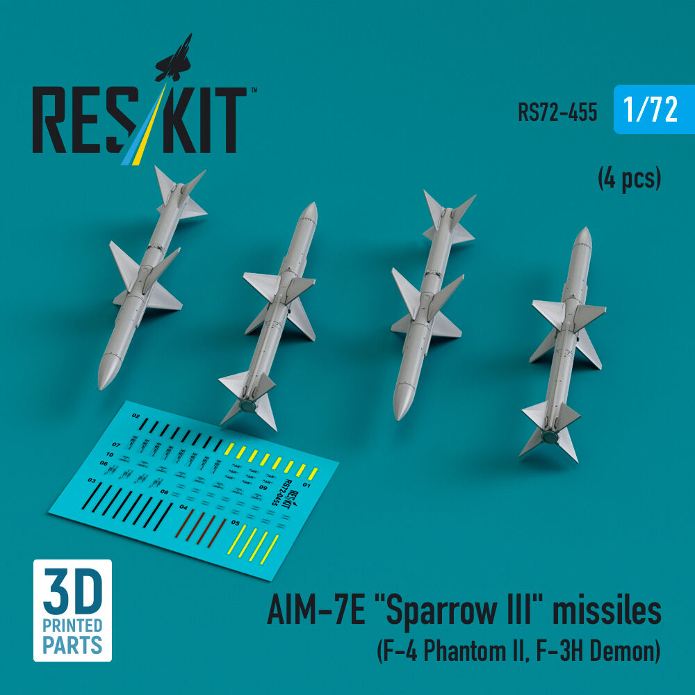 AIM-7E Sparrow III missiles (4 pcs) (F-4 Phantom II, F-3H Demon) (3D Printed)