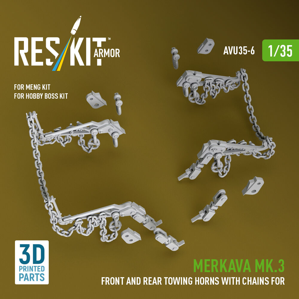 Merkava Mk.3 front and rear towing horns with chains for Meng/Hobby Boss kit (3D Printed)