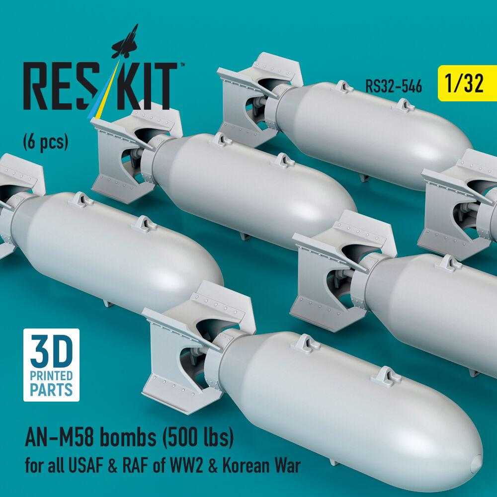 AN-M58 bombs (500 lbs) for all USAF & RAF of WW2 & Korean War (6 pcs) (3D Printed)