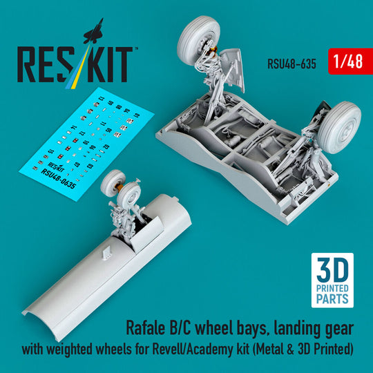 Rafale B/C wheel bays, landing gear with weighted wheels (3D Printed) Revell / Academy