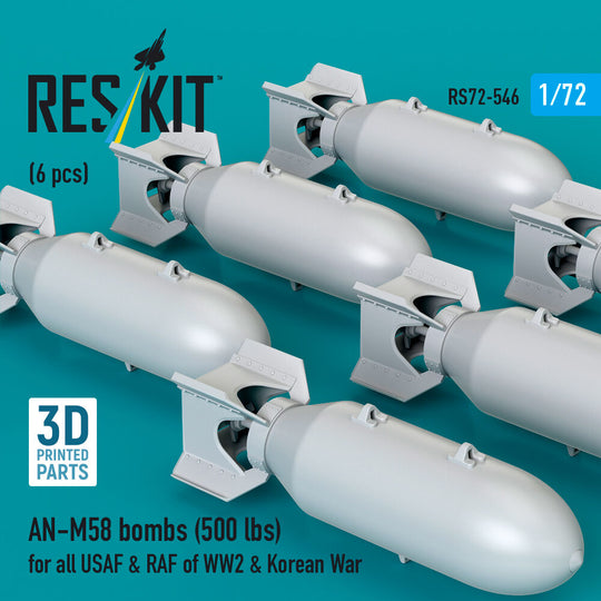 AN-M58 bombs (500 lbs) for all USAF & RAF of WW2 & Korean War (6 pcs) (3D Printed)