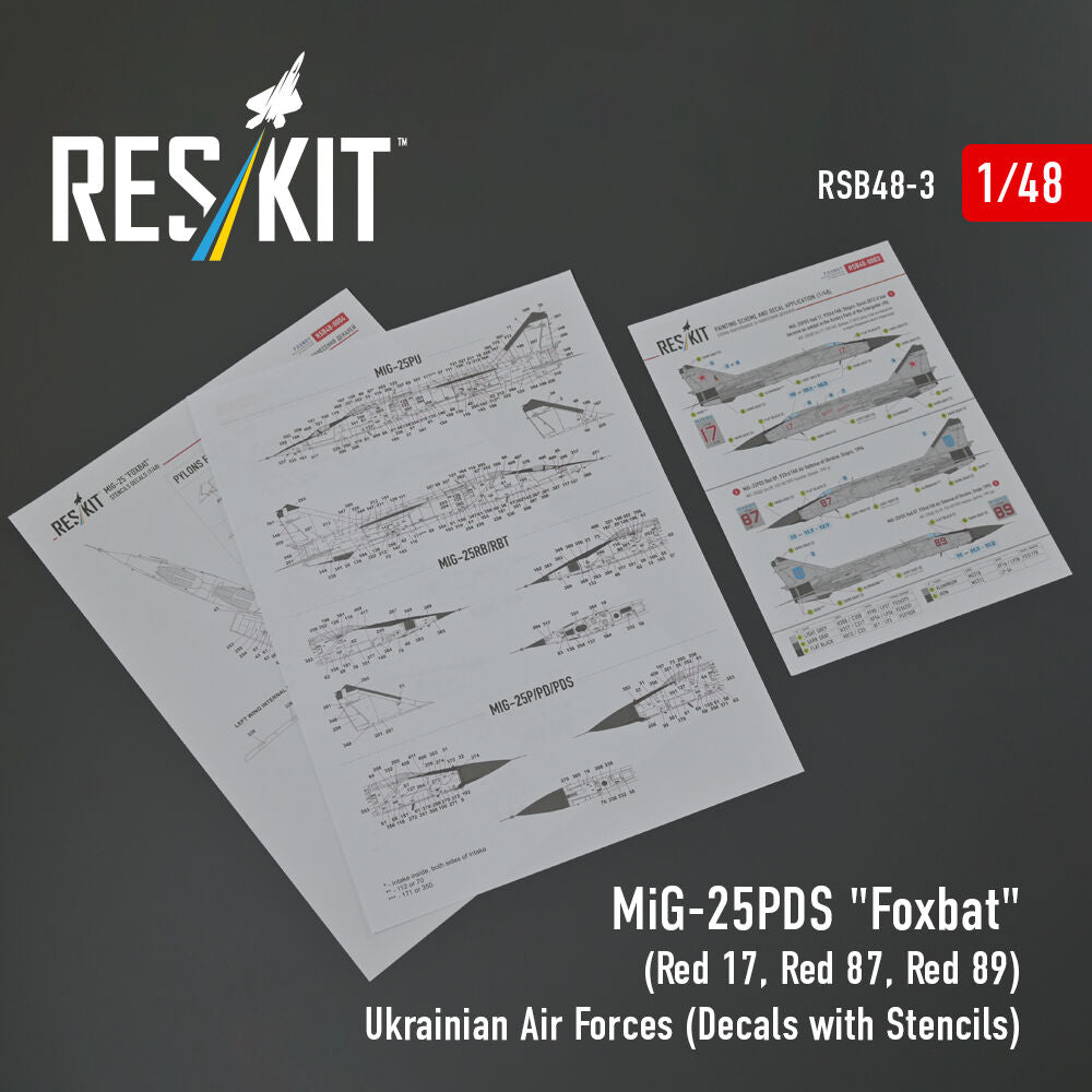 MiG-25PDS Foxbat (Red 17, Red 87, Red 89) Ukrainian Air Forces (Decals with Stencils)