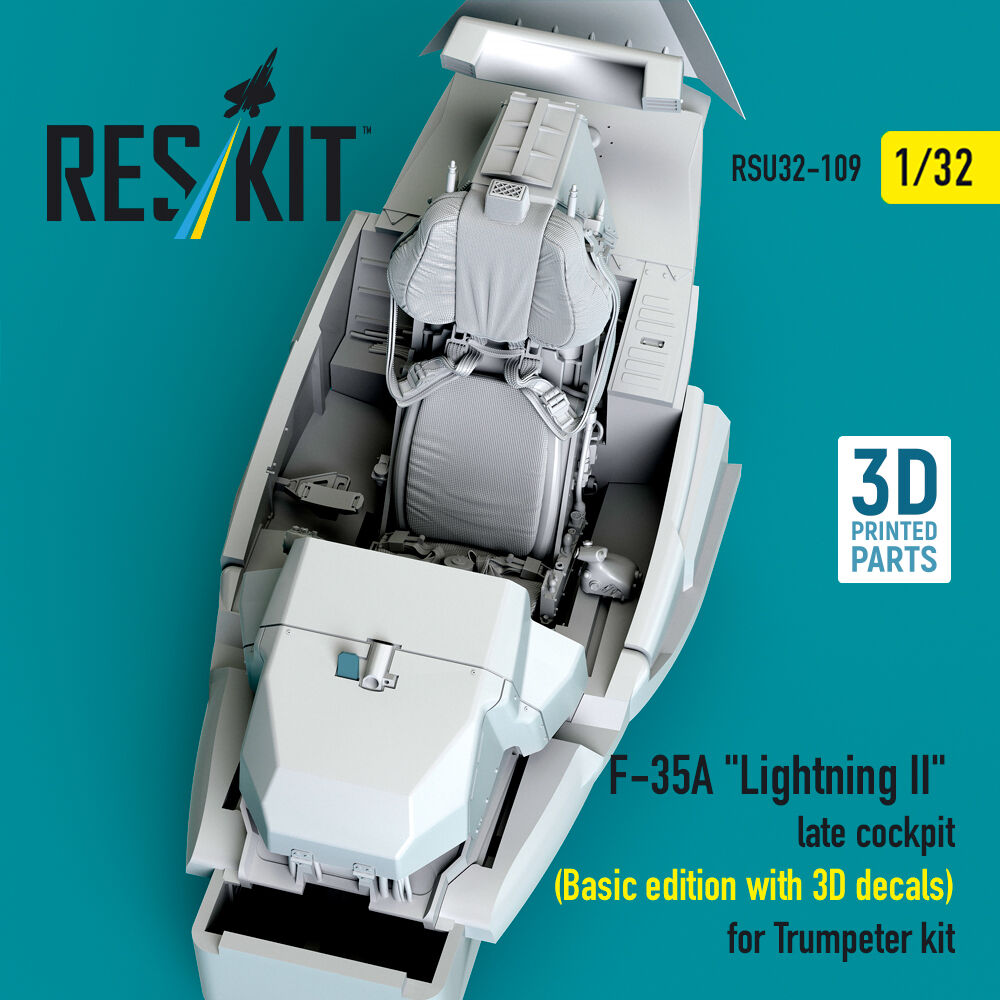 F-35A Lightning II late cockpit (Basic edition with 3D decals) for Trumpeter kit (3D Printed)