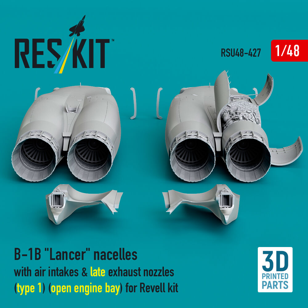 B-1B Lancer nacelles with air intakes & late exhaust nozzles (type 1) (open engine bay) for Revell kit (3D Printed)