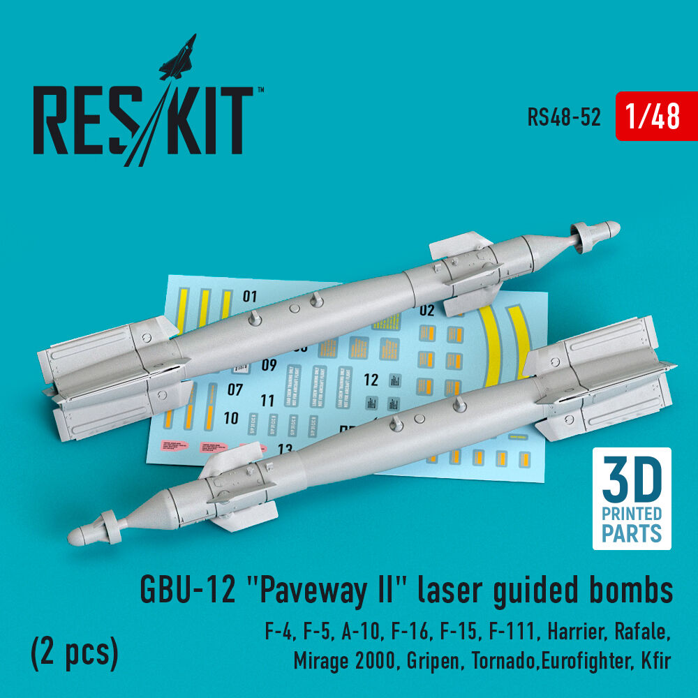 GBU-12 Paveway II laser guided bombs (2 pcs) (F-4, F-5, A-10, F-16, F-15, F-111, Harrier, Rafale, Mirage 2000, Gripen, Tornado,Eurofighter, Kfir) (3D Printed)